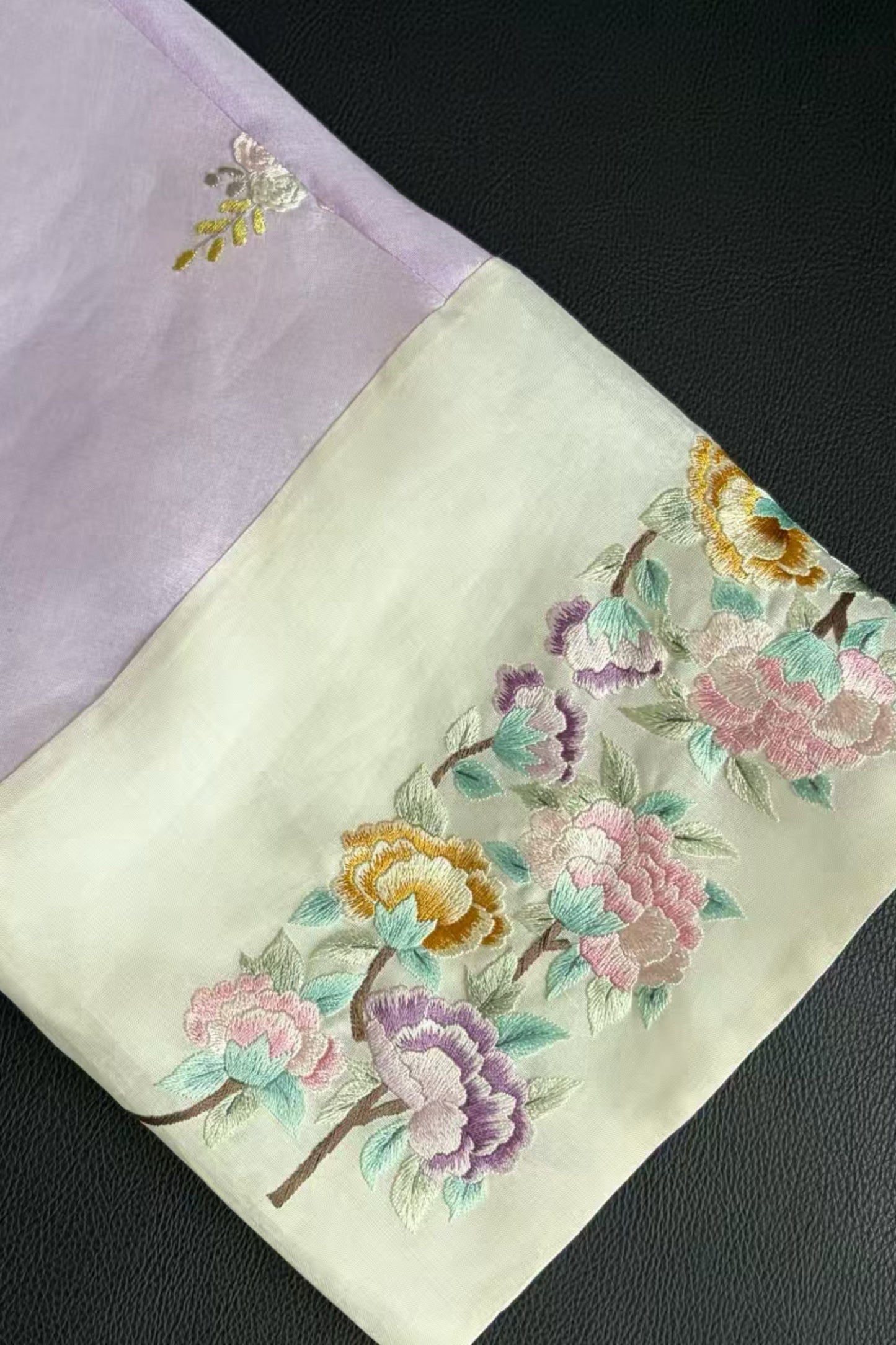 Lavender Silk Gazar Jacket – Su-Embroidered Cuffs & Body, Jacquard Weave – One-of-a-Kind