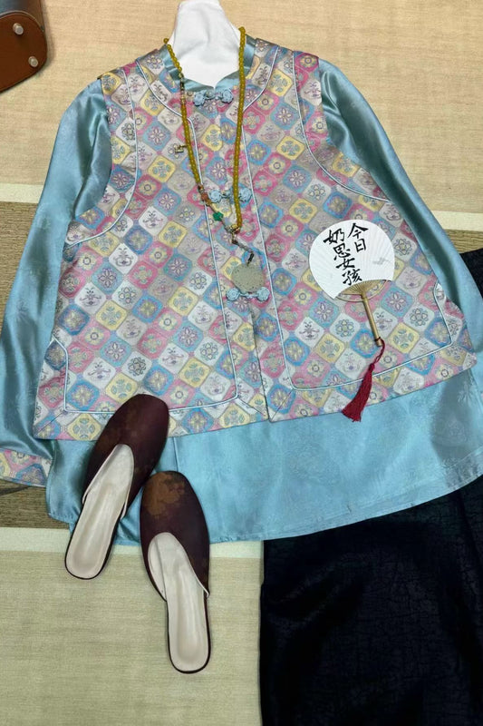 Shu Brocade Vest – Round Collar, Three Handmade Frog Buttons – Neo-Chinese Style