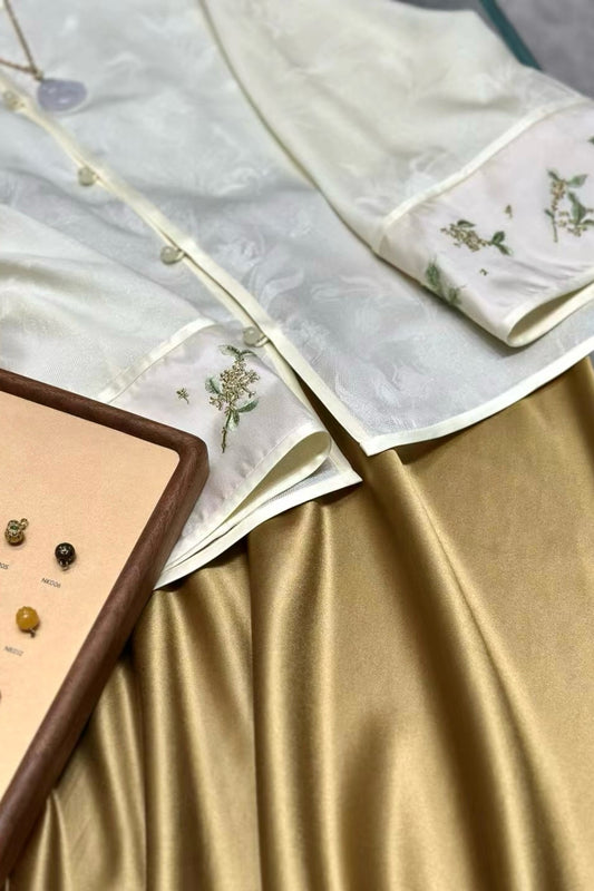 Four-End Twill Gauze Top – Quiet Luxury in Silk, with Su-Embroidered Orchid Cuffs