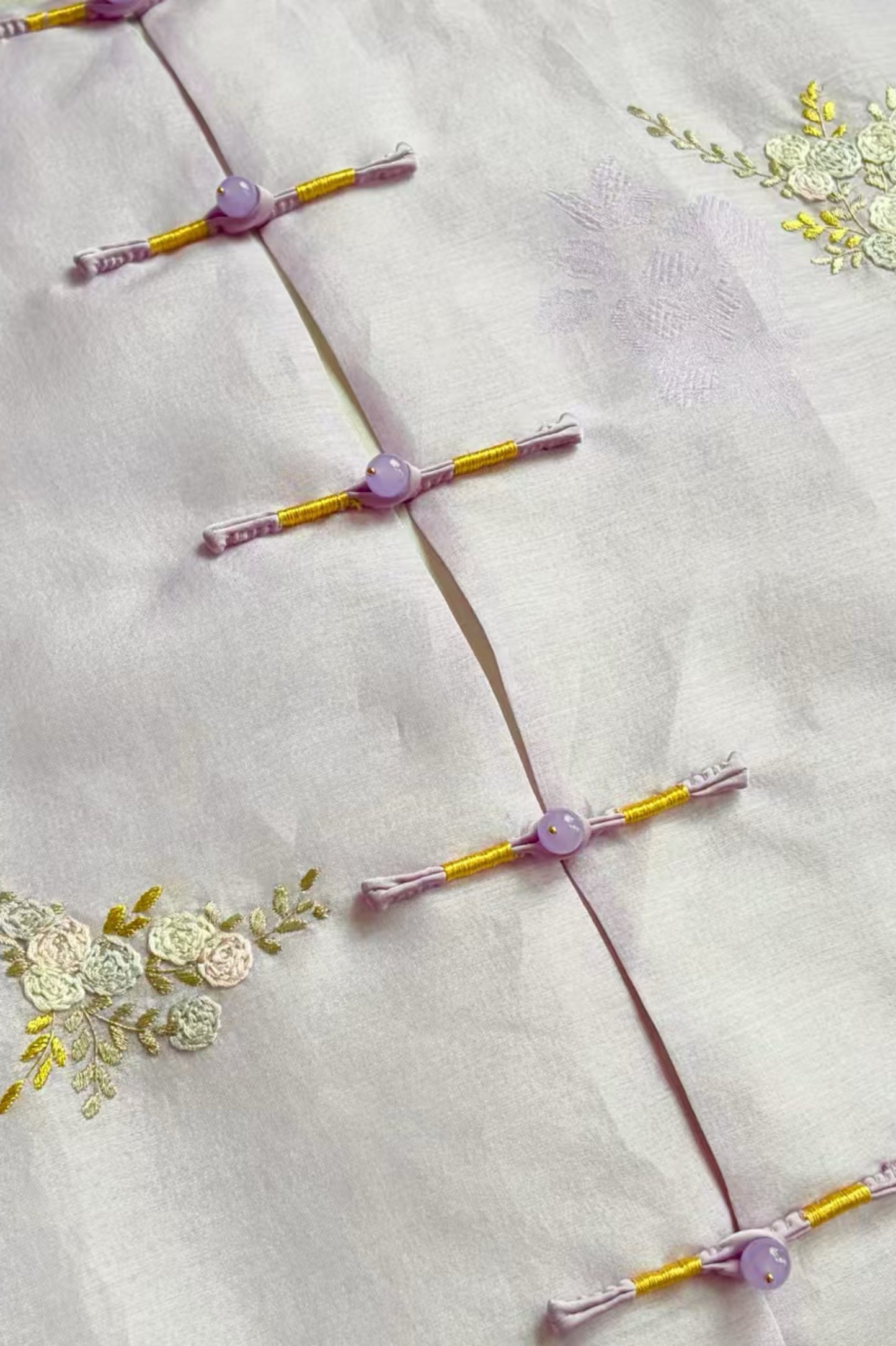 Lavender Silk Gazar Jacket – Su-Embroidered Cuffs & Body, Jacquard Weave – One-of-a-Kind