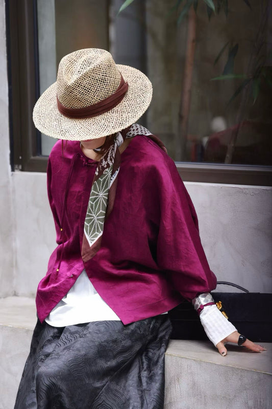 Crackle-Pattern Xiangyunsha Top – “Turtle Wrinkles” in Peach Purple – Soft, Structured